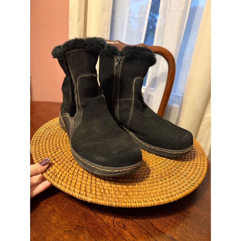 Baretraps Black Suede Faux Fur Trim Ankle Boots Side Zip Winter Booties
